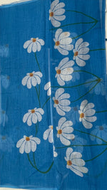 Sky Blue Lenin Cotton Floral Print Saree 19