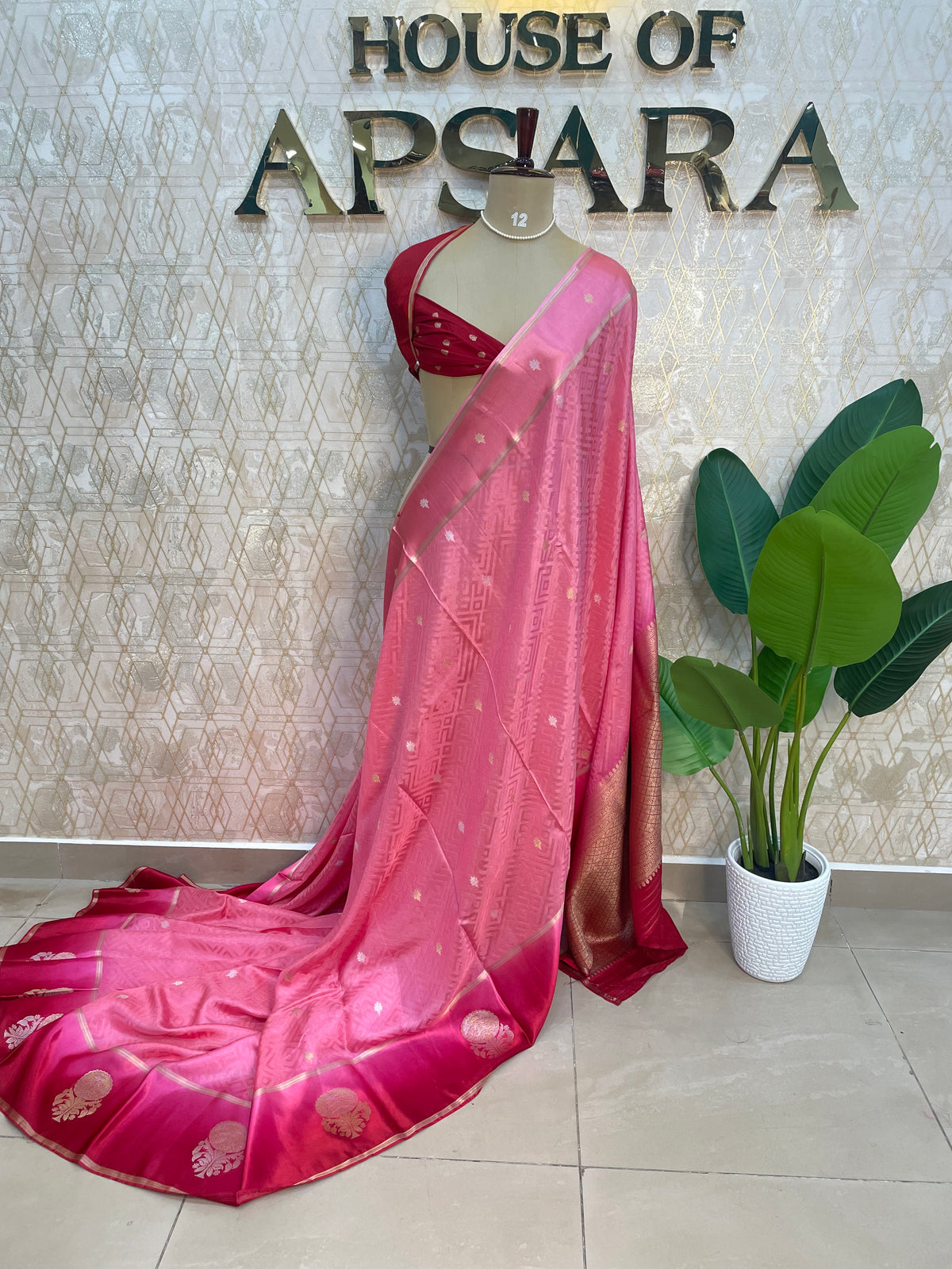 Pink Matka Tussur with Satin Border Saree 14
