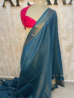 Peacock Blue Checks Crepe Silk Saree 74