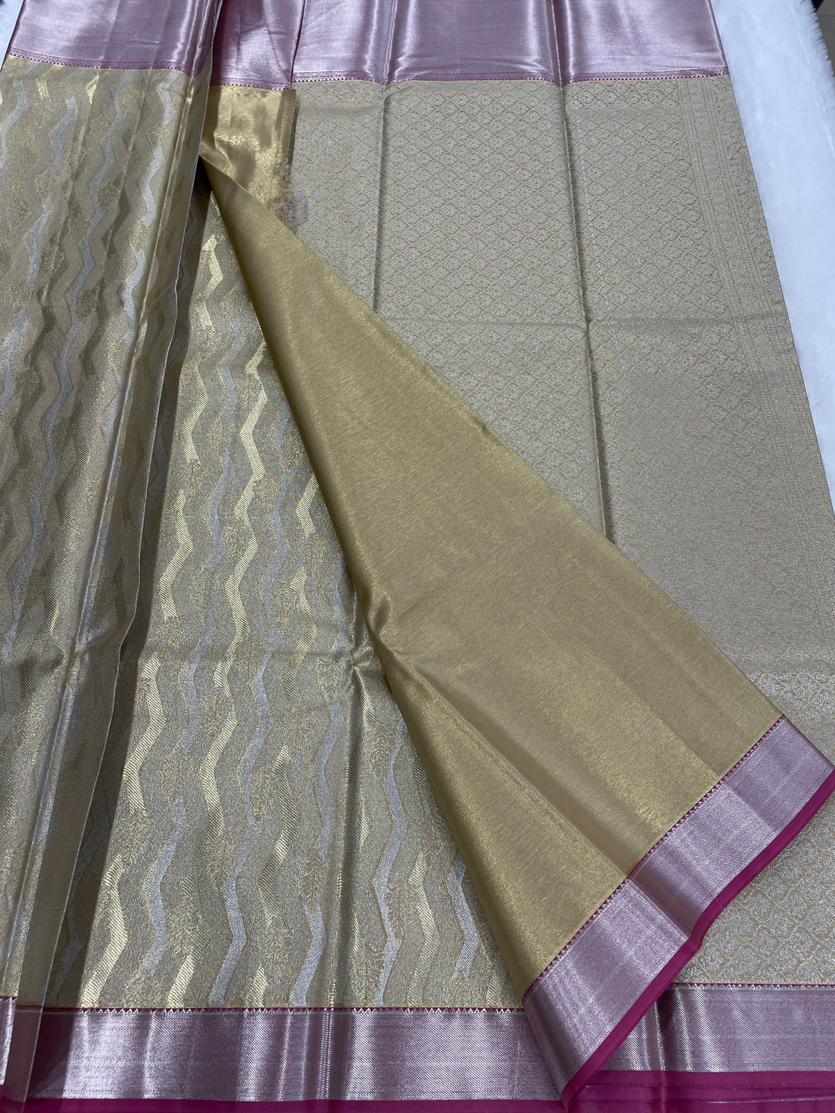Gold n Pink Brocade Semi Kanchi Tissue Saree