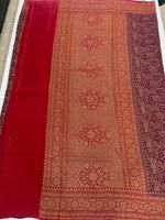 Purple n Red Pure Khadi Banarasi Crepe Saree 06