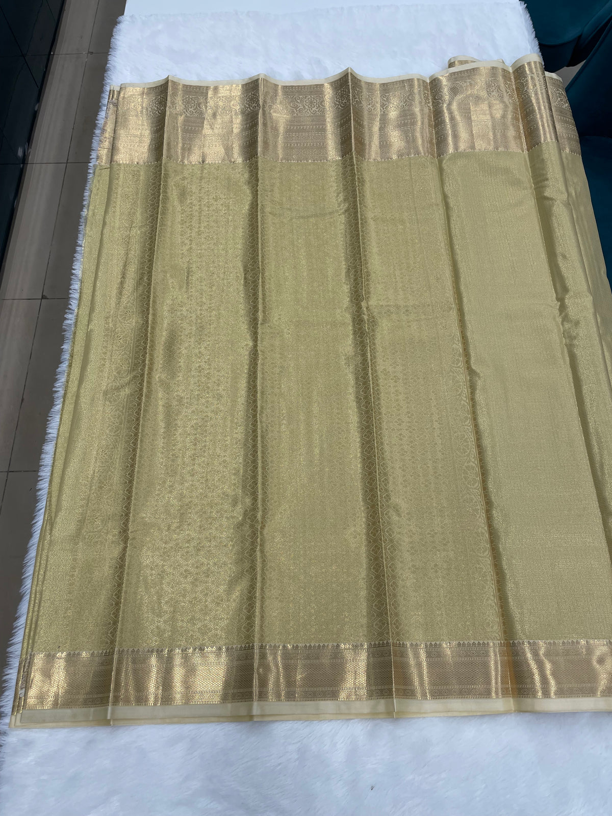 Gold n Cream Brocade Semi Kanchi Tissue Saree