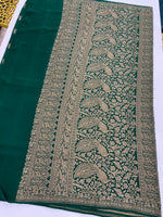 Bottle Green Pure Banarasi Crepe Self Saree 03