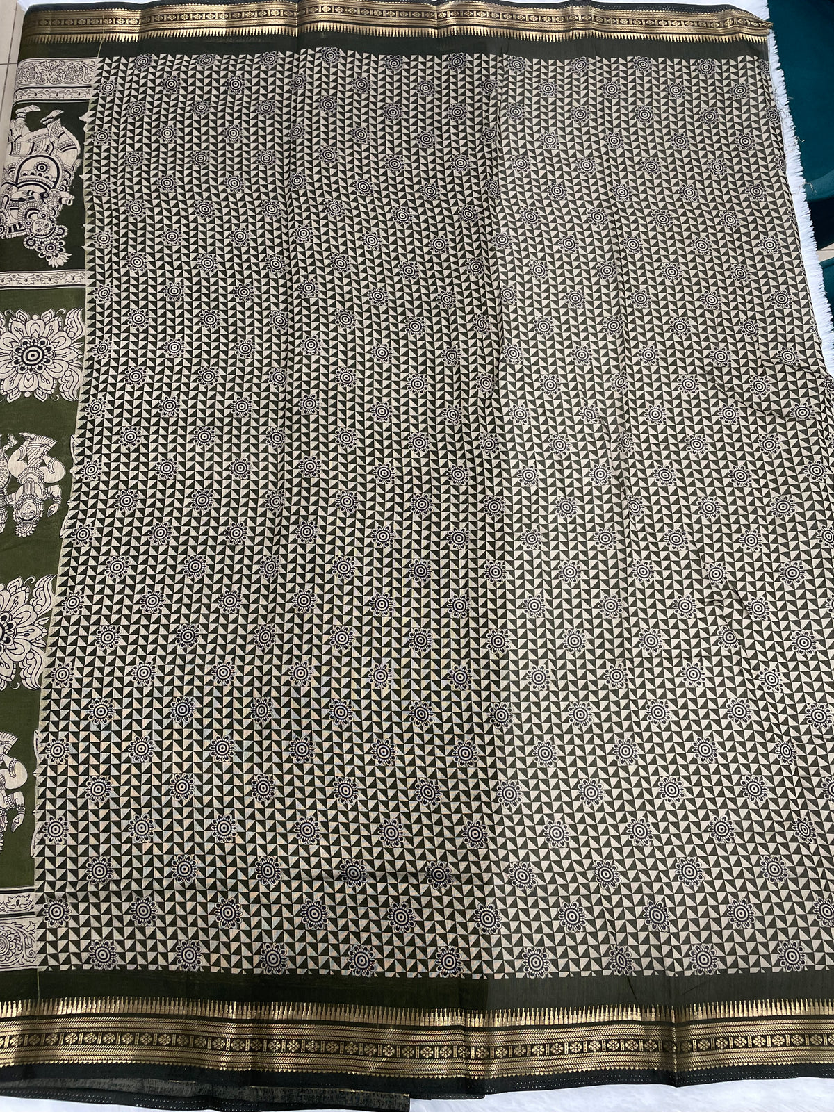 Mehendi Green Pure Mangalgiri Cotton Silk Saree 13