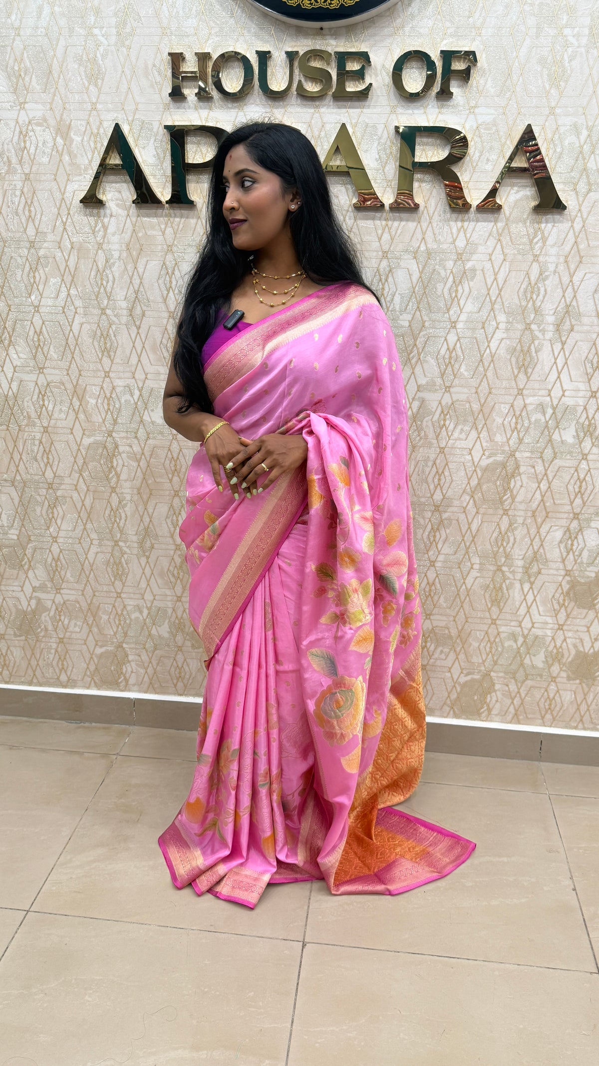 Pink Banarasi Soft Crepe Saree 33