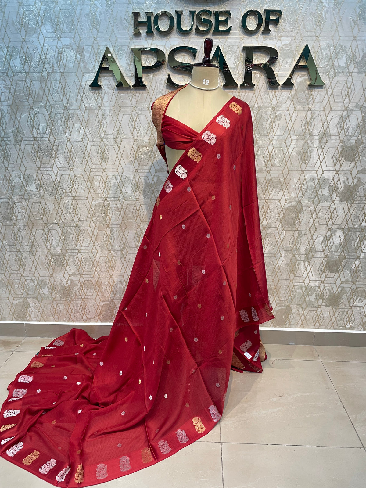 Rust Orange Crepe Kota Checks Saree 66