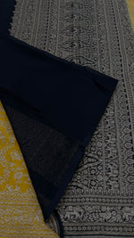 Yellow n Black Pure Khadi Georgette Saree 04