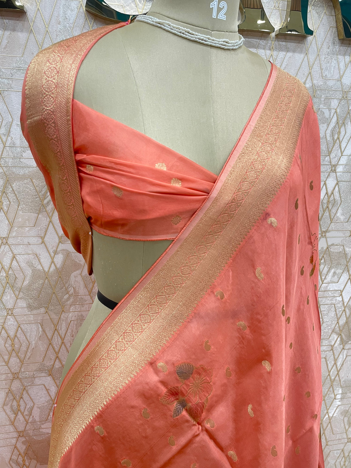 Orange Banarasi Soft Crepe Saree 33