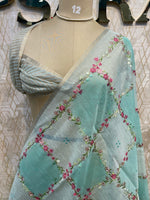 Sea Blue Soft Tissue Embroidery Saree 64