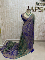 Green n Blue Pure Khadi Georgette Saree 04