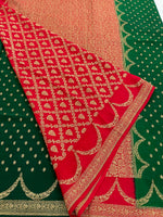 Green n Red Pure Banarasi Crepe Saree 03