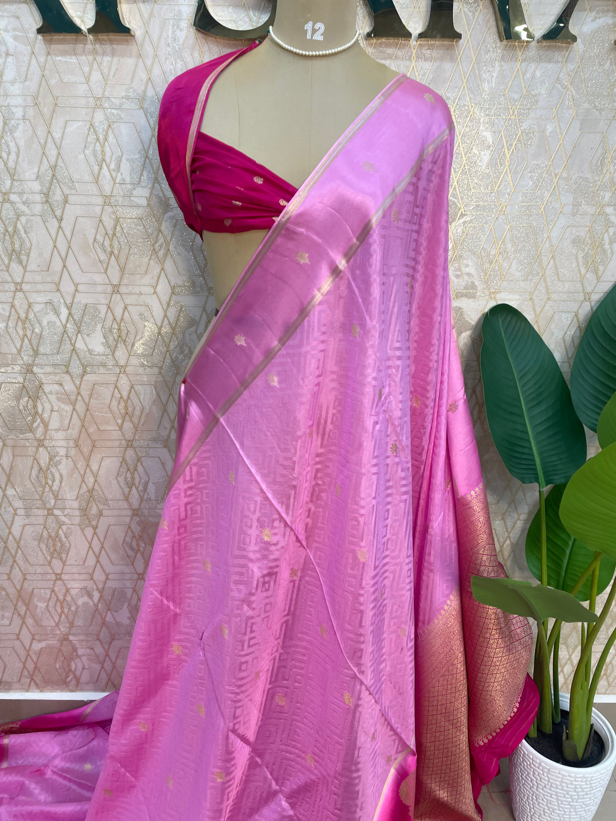 Pink Matka Tussur with Satin Border Saree 14