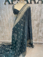 Bottle Green Chiniya Crepe Saree 66
