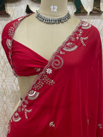 Red Embroidery Work Crepe Saree 29