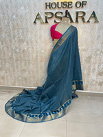 Peacock Blue Checks Crepe Silk Saree 74