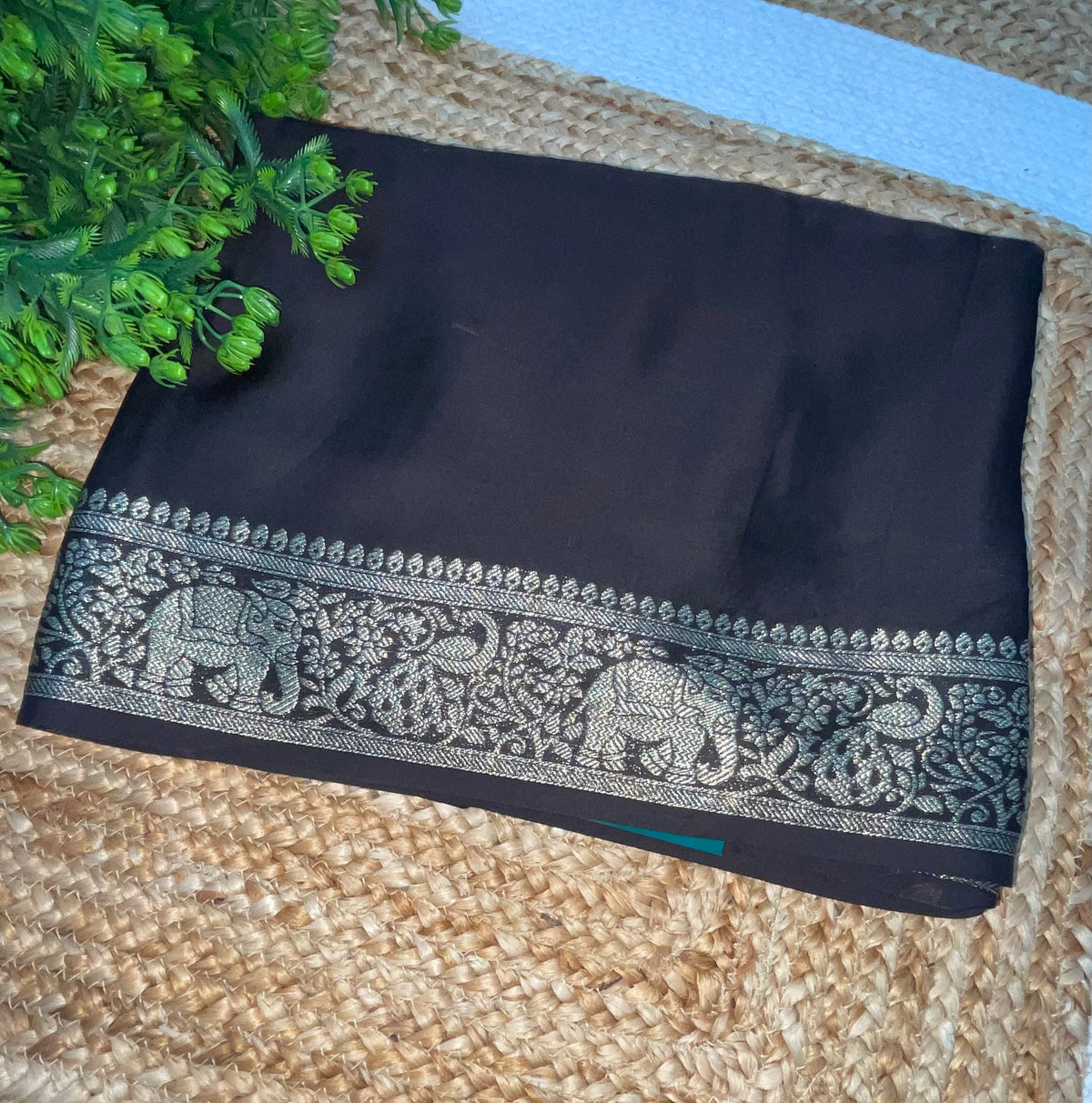 Black Satin Mashru Silk Saree 07