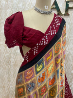Gold n Maroon Pure Modal Silk Kalamkari Print Saree 05