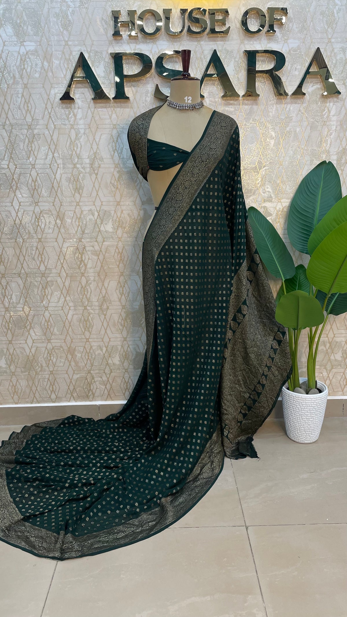 Bottle Green Banarasi Georgette Saree 96