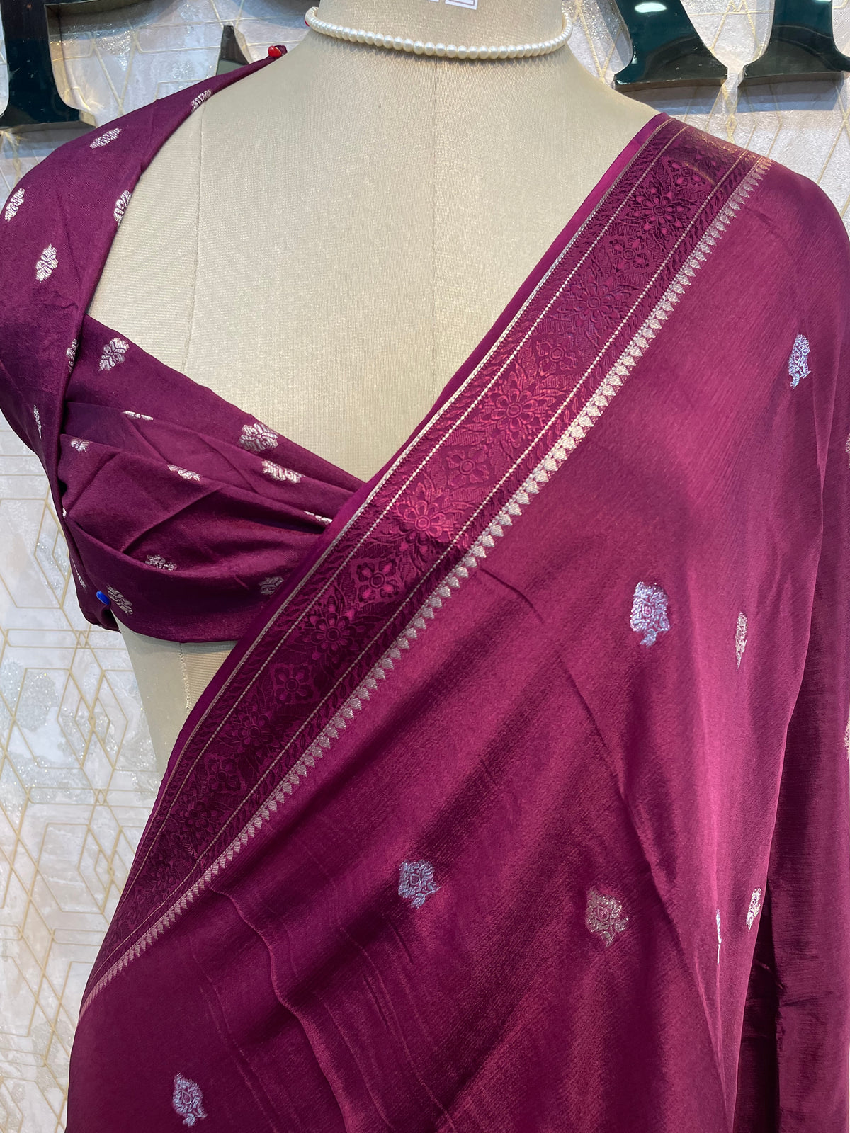 Wine Chinnon Crepe Saree 44