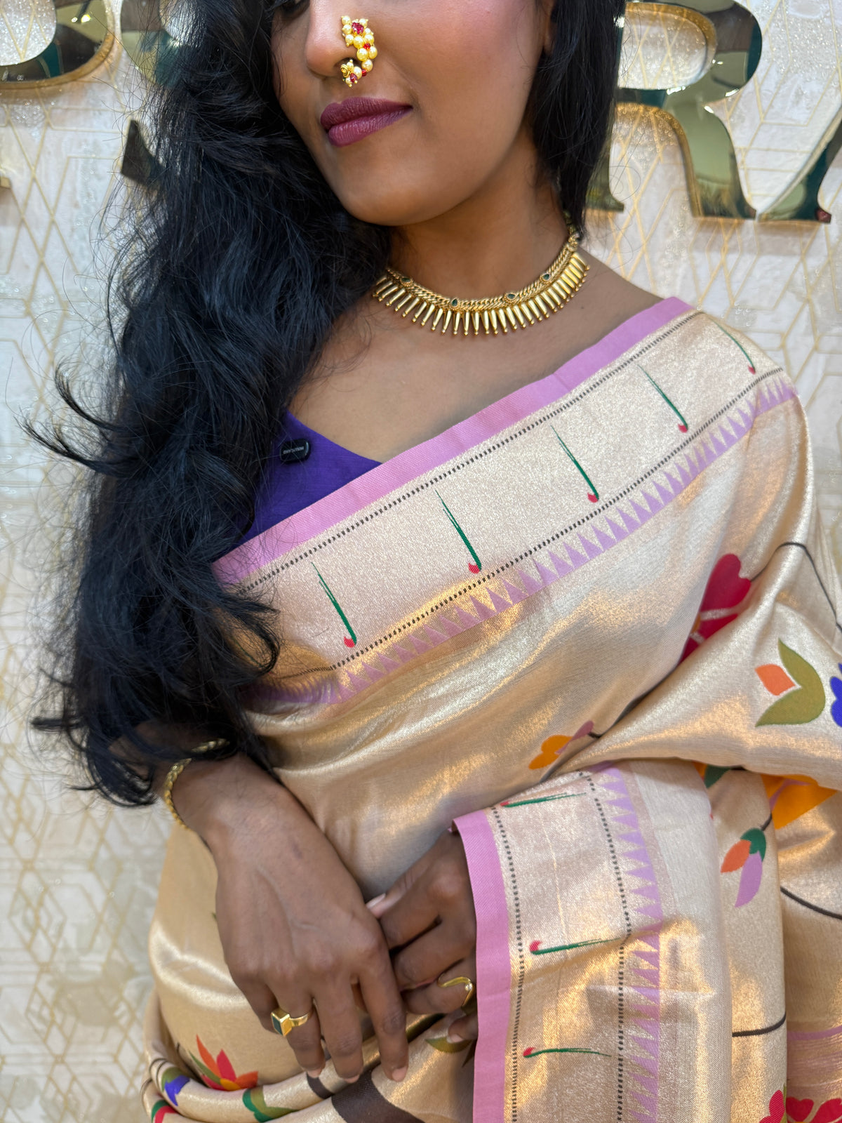 Gold n Baby Pink Paithani Tissue Saree 100
