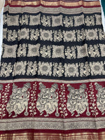 Maroon n Black Pure Mangalgiri Cotton Silk Saree 13