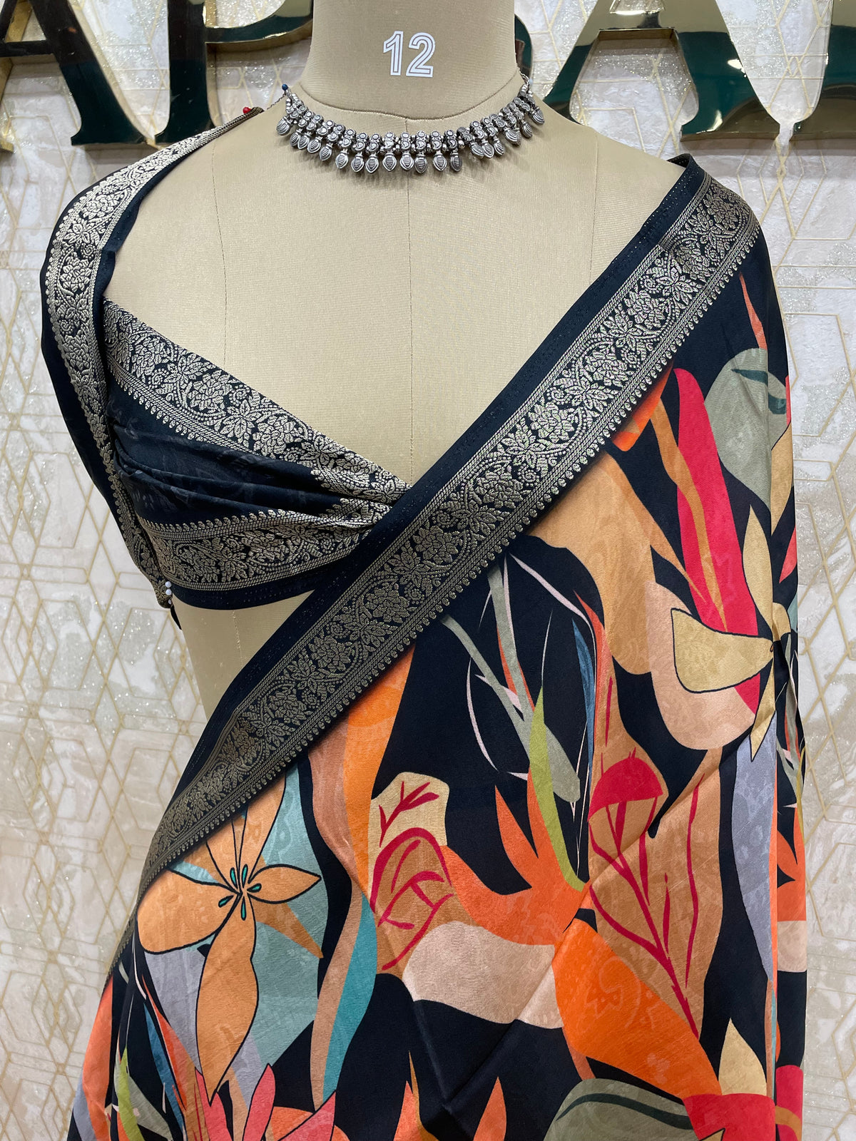 Black Soft Crepe Digital Print Saree 48