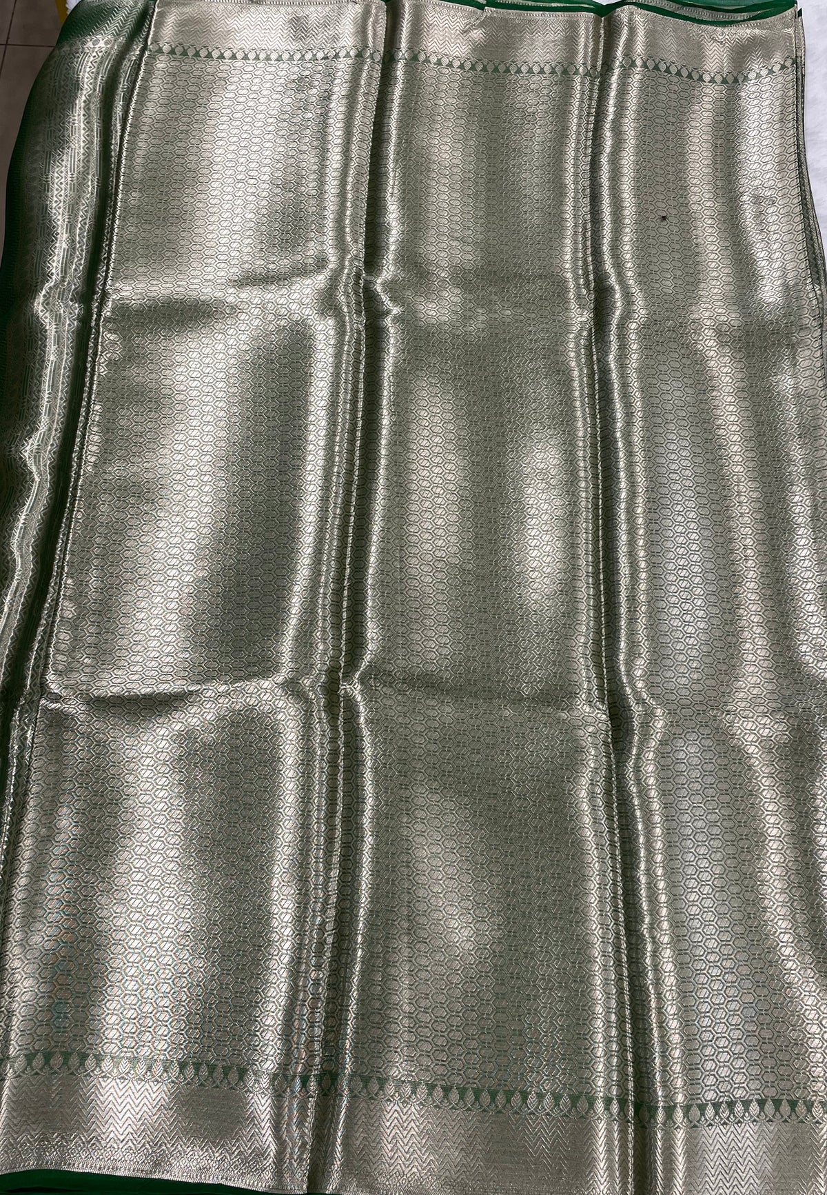 Silver n Green Pure Tissue Brocade Saree 11
