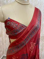 Red Pure Modal Silk Ajrak Print Saree 05