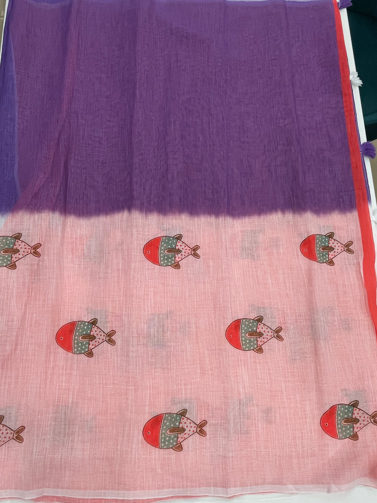 Purple n White Lenin Cotton Floral Print Saree 19
