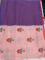 Purple n White Lenin Cotton Floral Print Saree 19