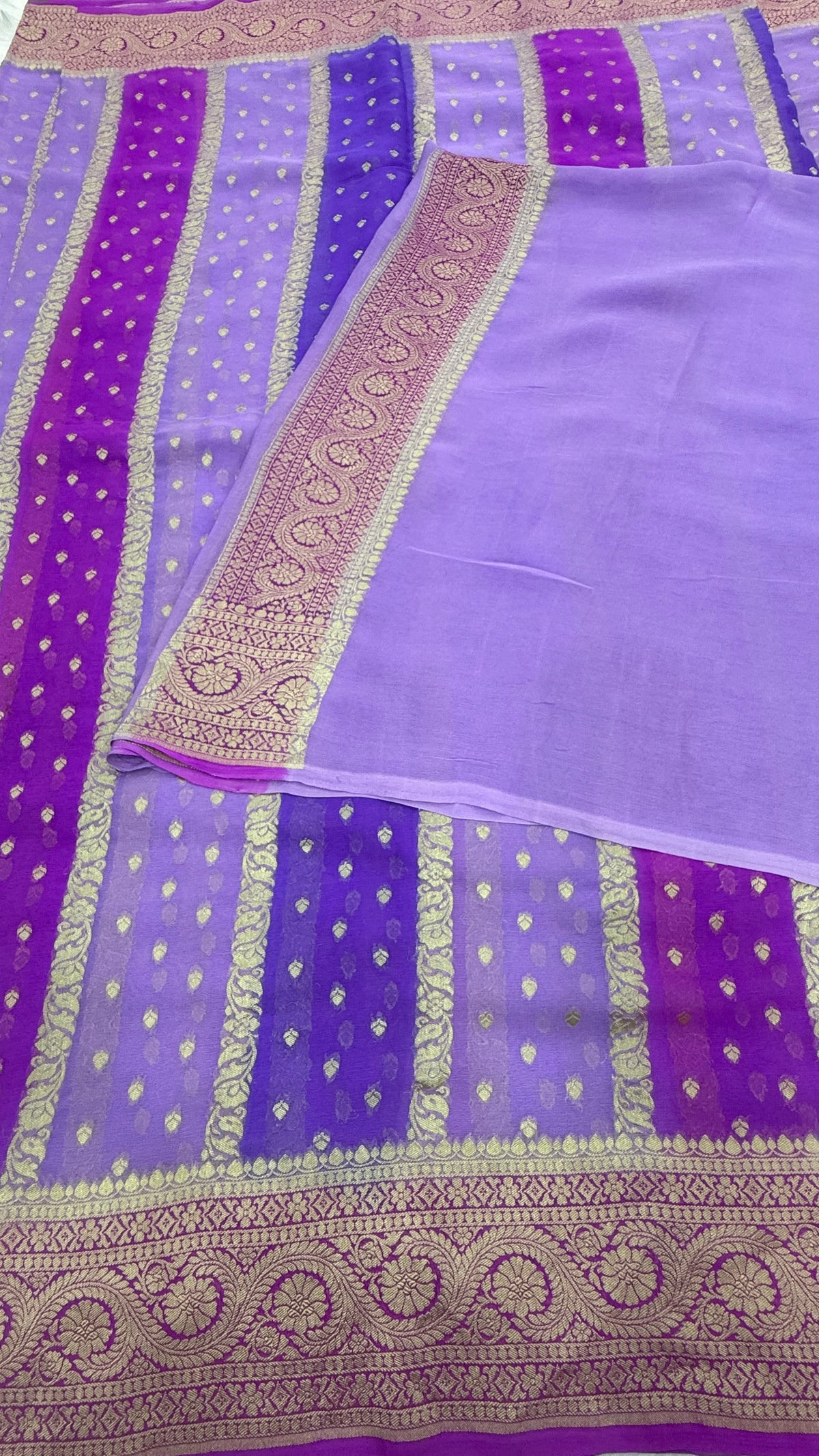 Pink n Purple Dual Shade Pure Khadi Rangkart Georgette Saree 04