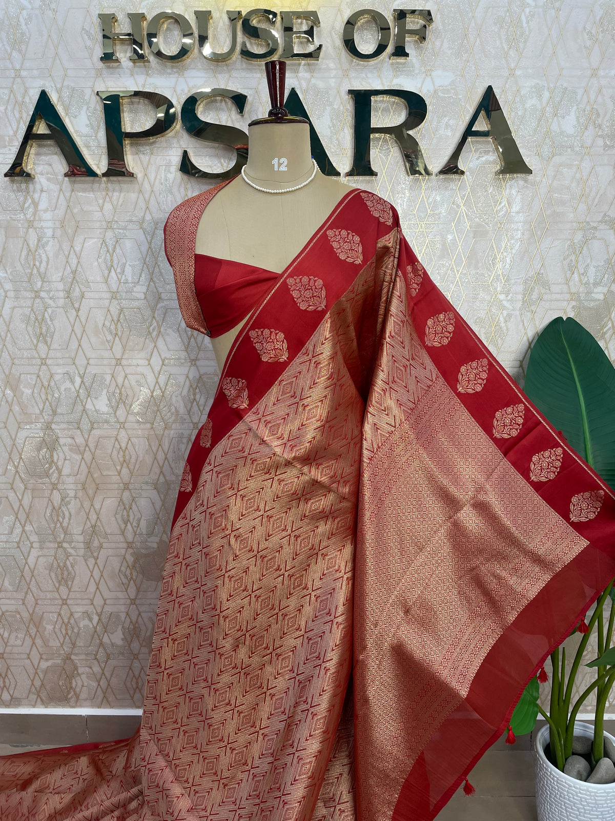 Rust Orange Banarasi tissue Saree 322