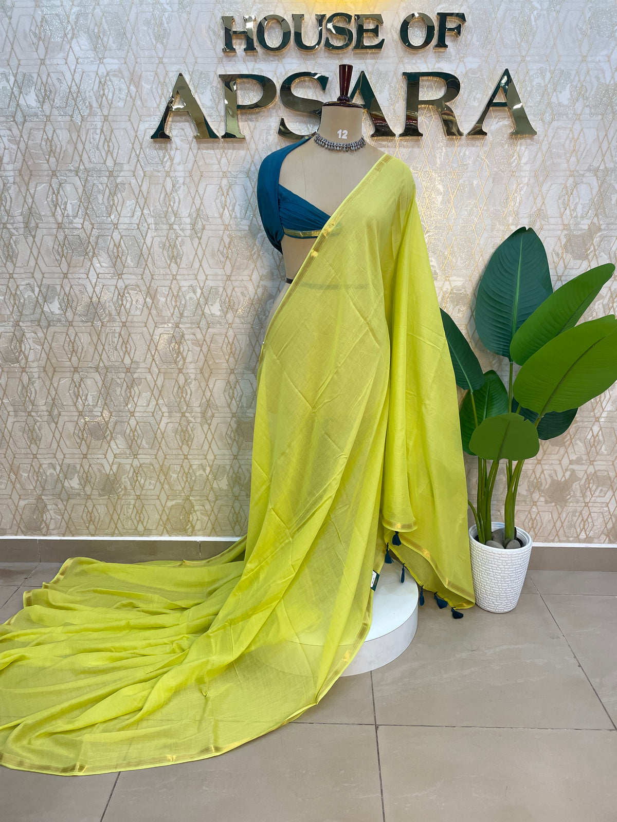 Yellow n Blue Mul Cotton Saree 101