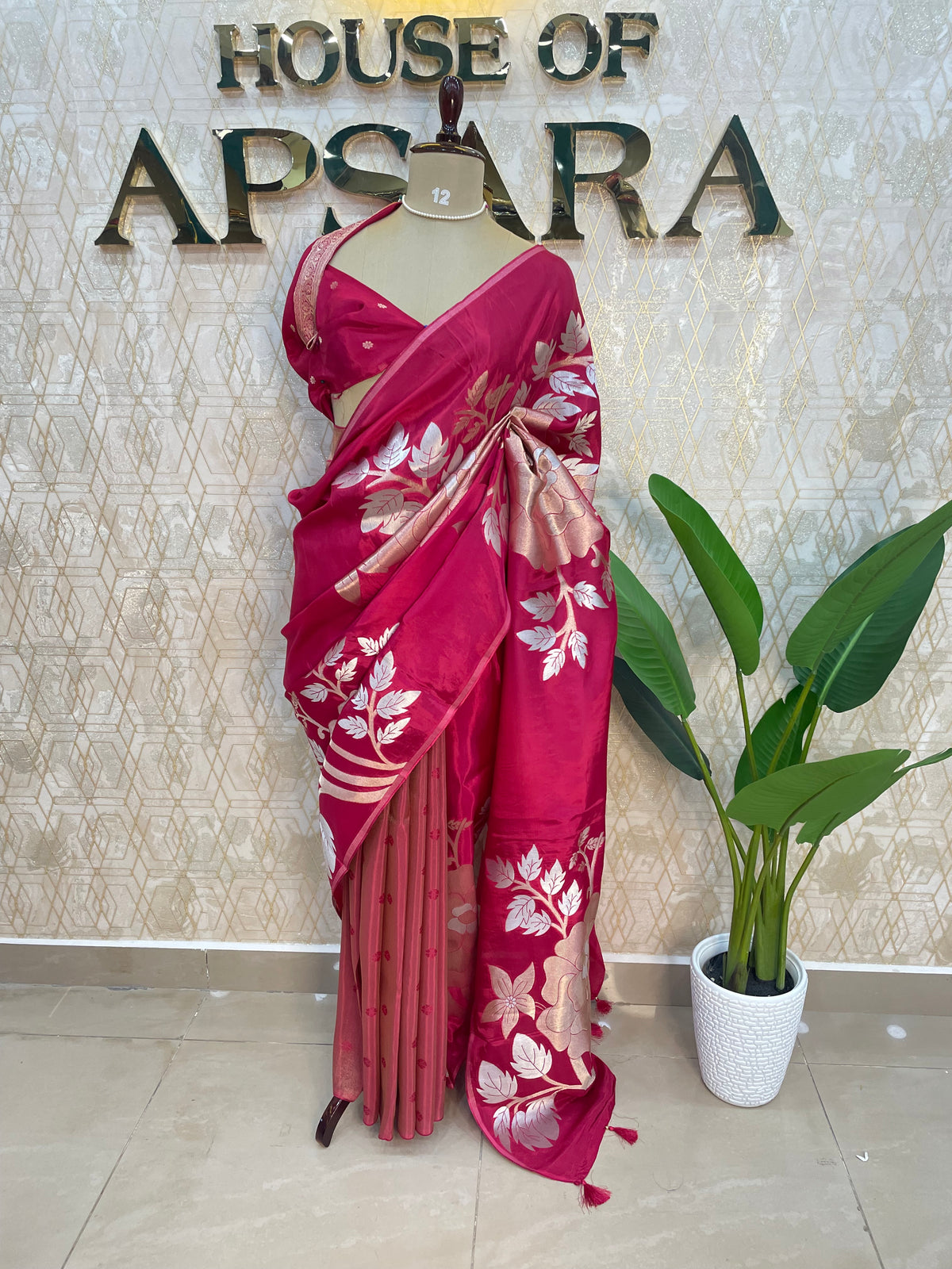 Rani Pink Tissue Crepe Half n Half Saree 93
