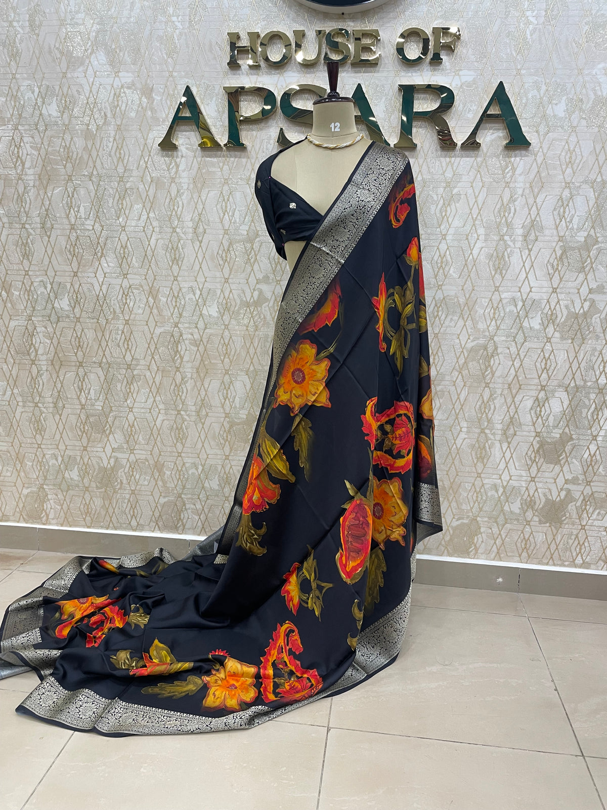 Black Dola Crepe Digital Print Saree 25