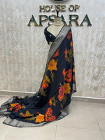 Black Dola Crepe Digital Print Saree 25