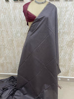 Grey n Maroon Checks Cotton Silk Saree 13