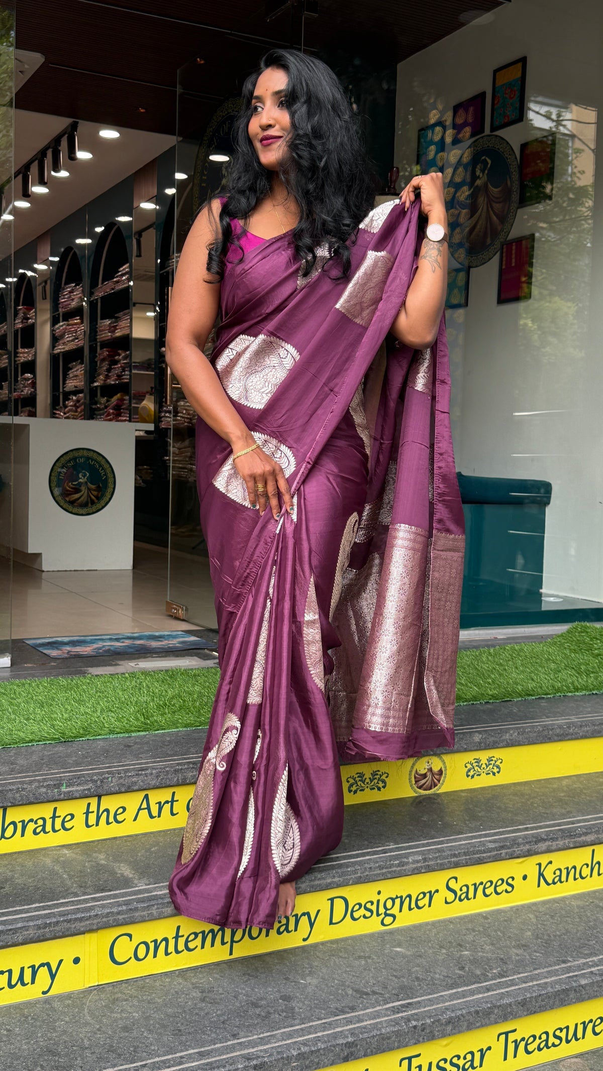 Wine Dola Crepe Silk Saree 25