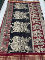 Maroon n Black Pure Mangalgiri Cotton Silk Saree 13