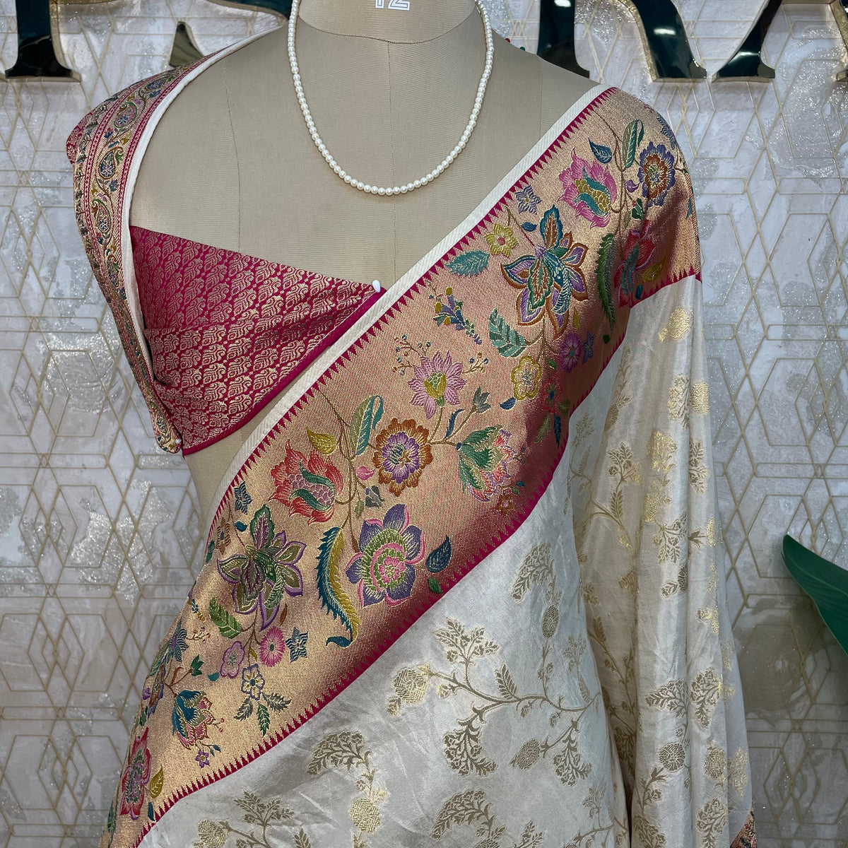 Gold Blue Banarasi Chiniya Silk Saree 320