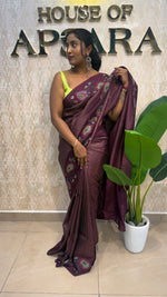 Maroon Crepe With Stripe Cross-stitch Embroidery Saree 207