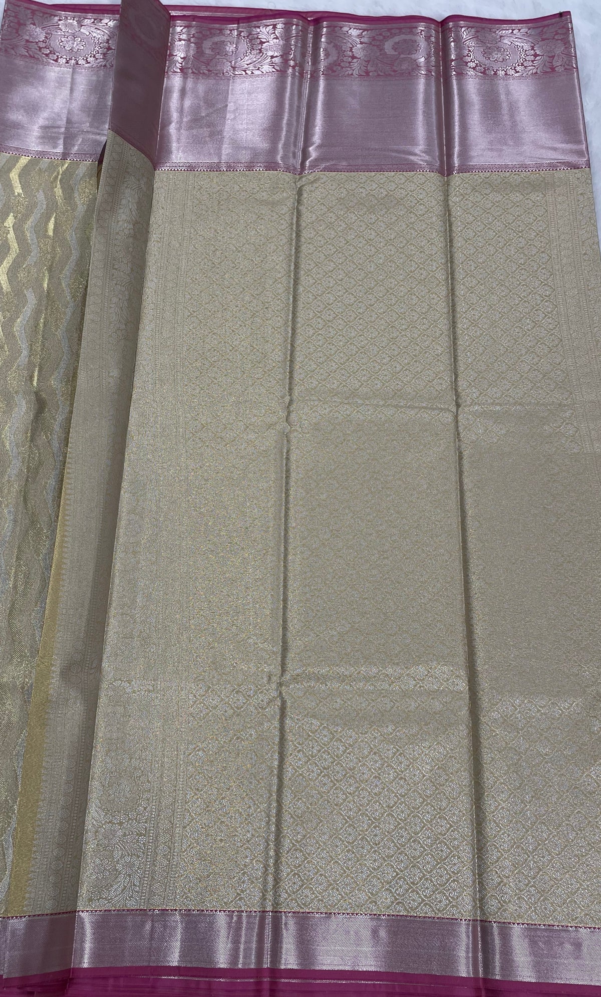 Gold n Pink Brocade Semi Kanchi Tissue Saree
