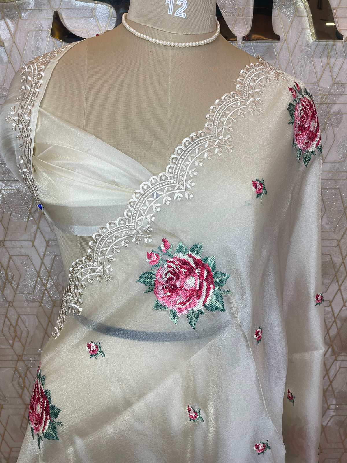 Cream Soft Organza CutWork With Embroidery Saree 40