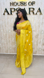 Yellow Chinnon Crepe Sparrow Butta Saree 67