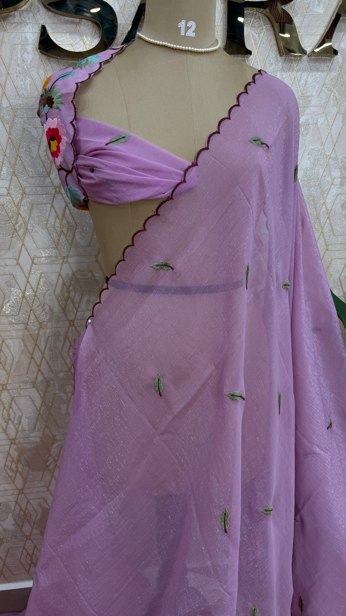 Lilac Soft Crush Tissue Sunflower Embroidery Work Saree 301