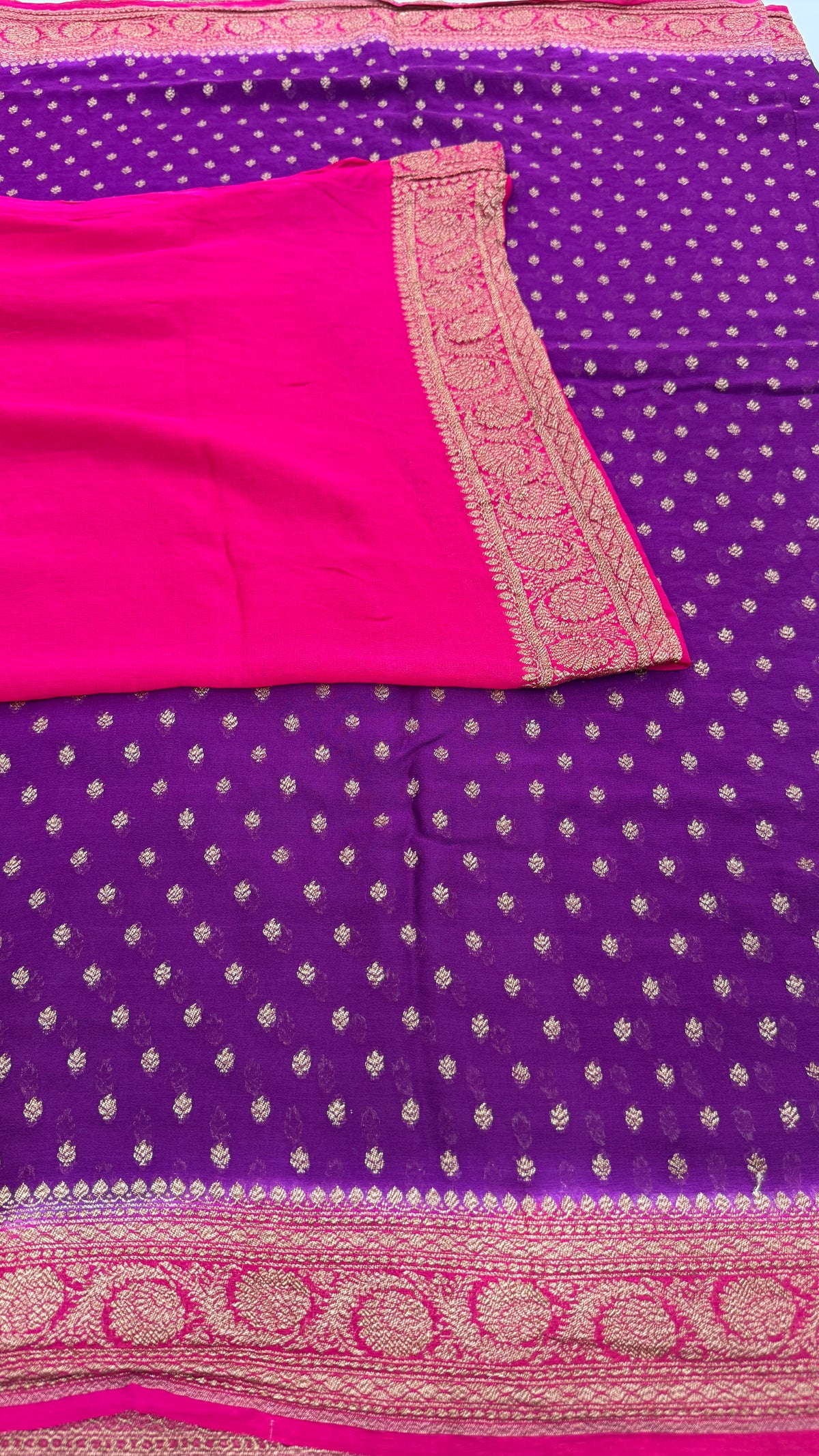 Purple n pink Pure Khadi Georgette Saree 04