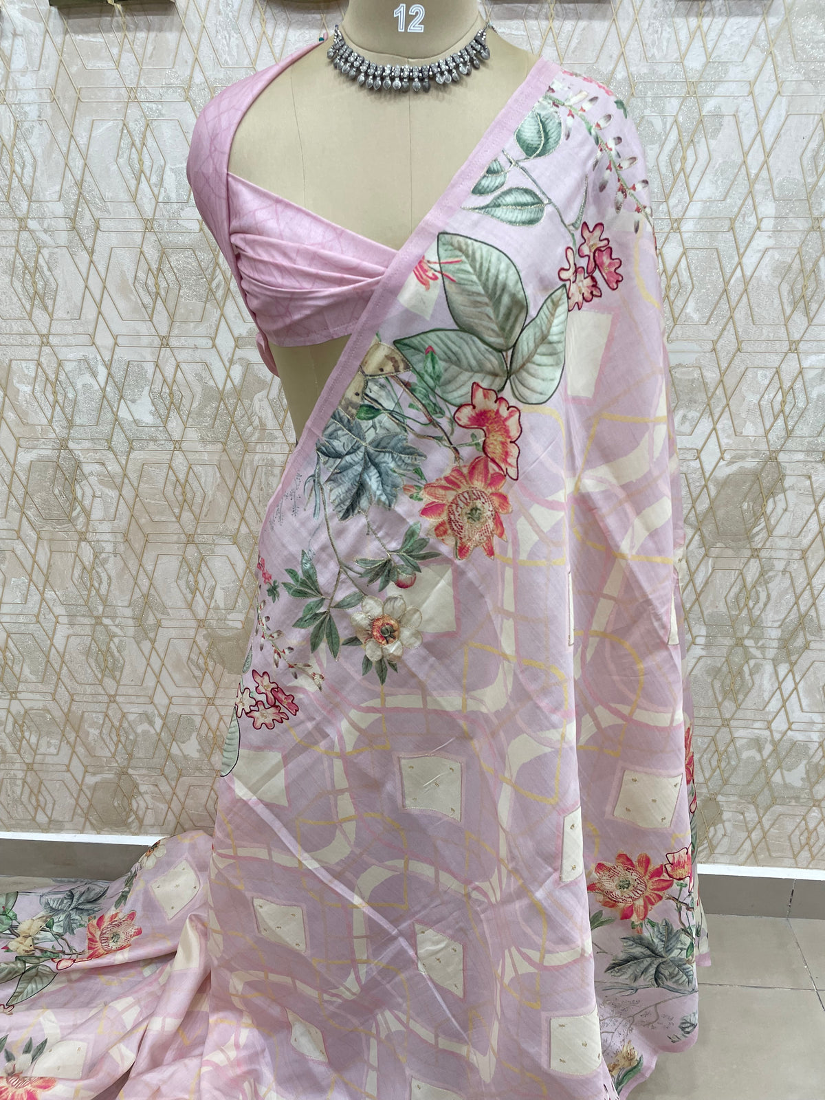 Baby Pink Soft Tussur Aari Work Saree 38