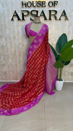 Red n Pink Banarasi Chiffon Saree 97