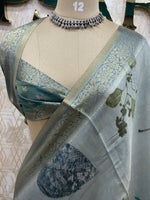 Grey Kanchivaram Tissue Floral Print Saree 35