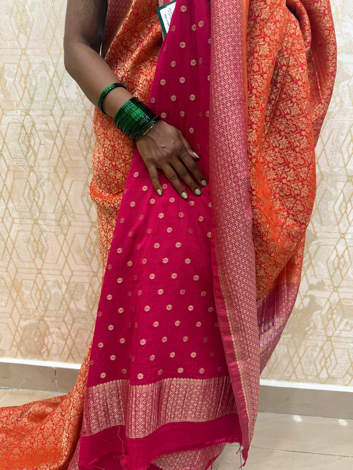 Orange Meenakari Khadi Georgette Saree 26